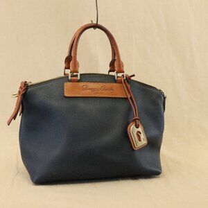 Dooney & Bourke Pebble Grain Small Satchel — Navy with British Tan Trim (duck fo